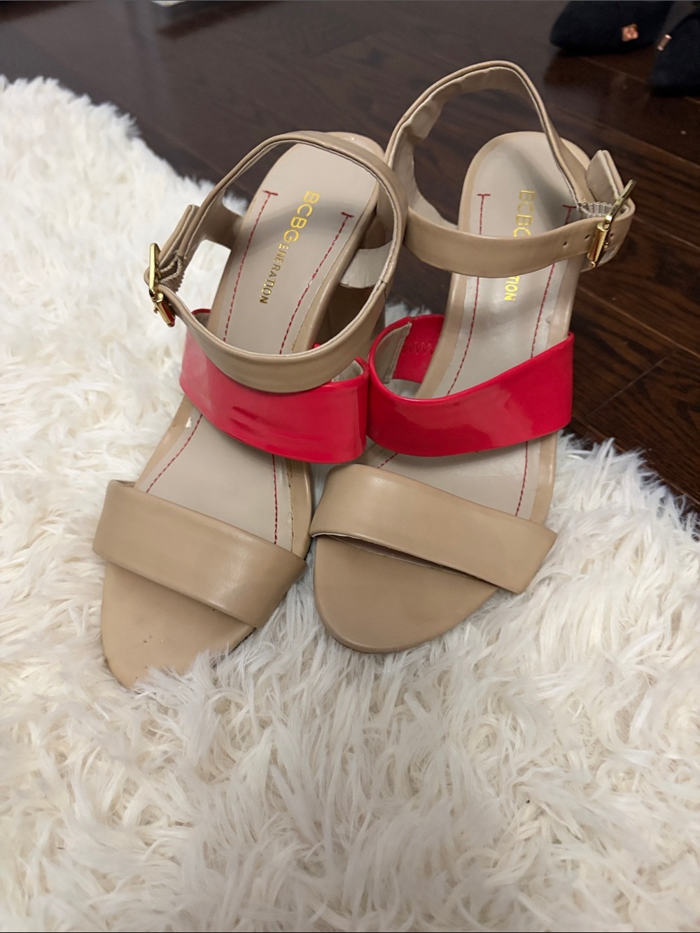 BCBGeneration Beige Sandals with Bright Pink Strap